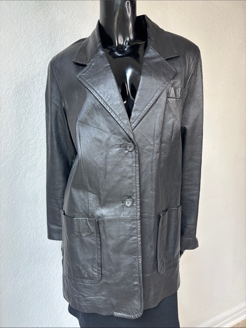 Women's Black Leather Blazer Jacket